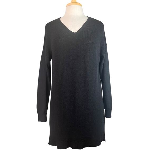 Eileen Fisher Merino Wool Tunic Sweater Womens XL Black V Neck Relaxed Basic - Picture 1 of 12